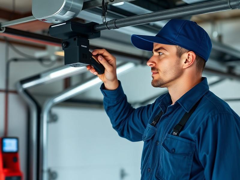 Sullivan Garage Doors technician diagnosing garage door sensor alignment