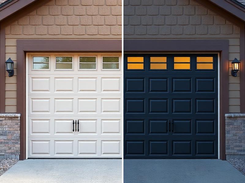 Before and after garage door replacement showing home improvement value